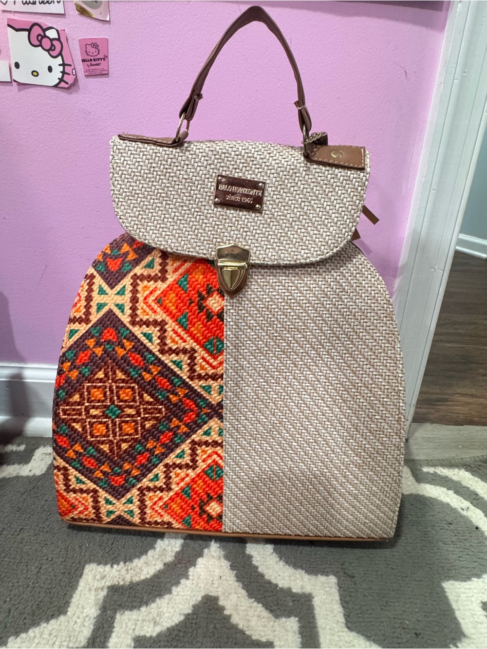 Boho Weave Backpack Tote - Neutral & Multicolor